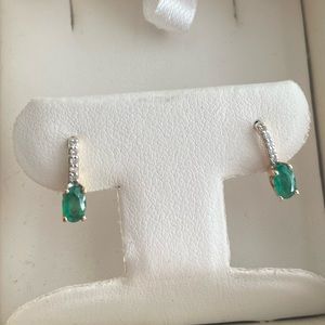 Emerald diamond stud drop earrings gold 10k beautiful new
